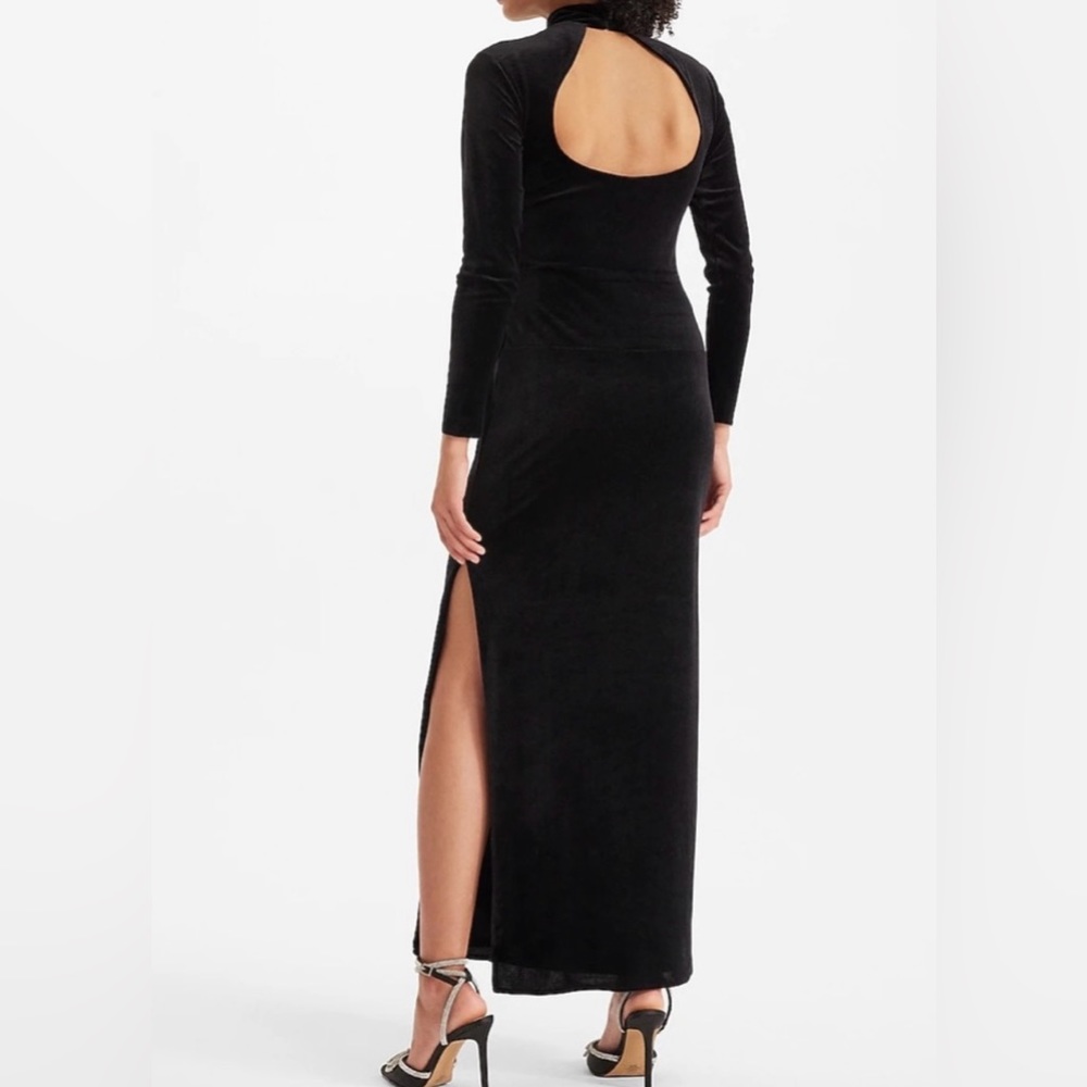 Velvet Mock Neck Side Slit Open Back
Maxi Dress - Picture 3 of 4